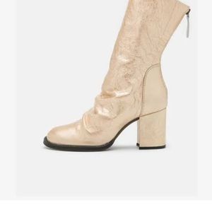 New Free People Date Night Elle Block Heel Boots Gold Metallic with no box